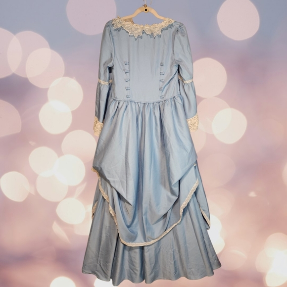 Unbranded Size S Blue Bridgerton Vibes Renaissance Bell Sleeves Gown Lace Trim - Picture 5 of 11